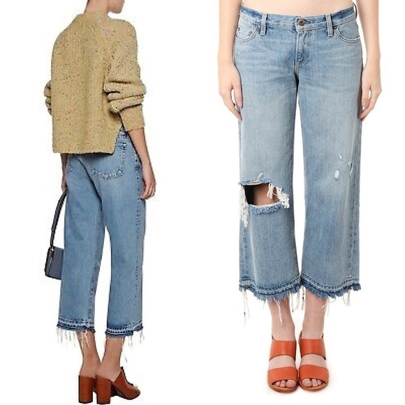 SIMON MILLER Low Rise Distressed Japanese Denim Wide Leg Raw Hem Crop Jean 26 - Picture 2 of 8